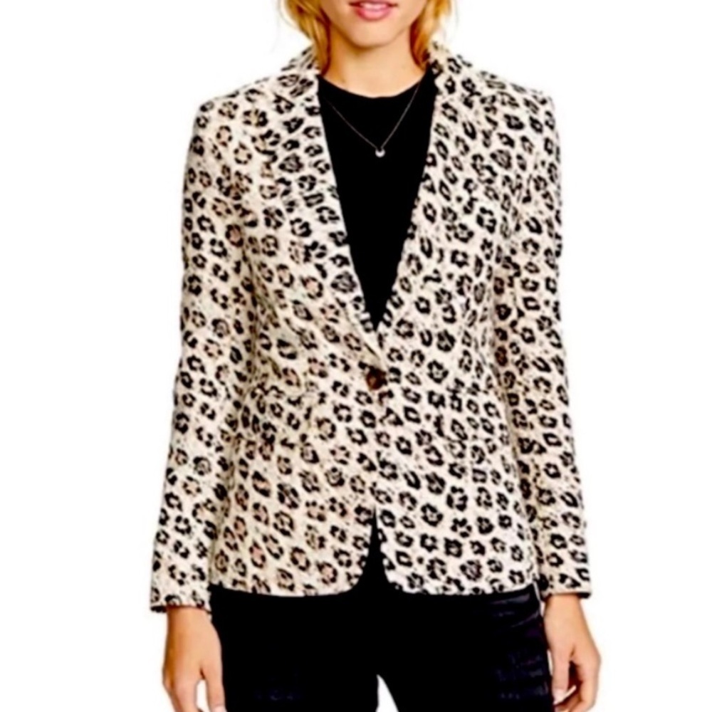 Joie Anilah Leopard Print Blazer One Button Linen… - image 9